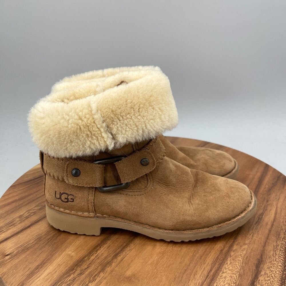 UGG Cedric Boots Womens Size 8 Brown Suede Casual Shearling Comfort Ankle Bootie